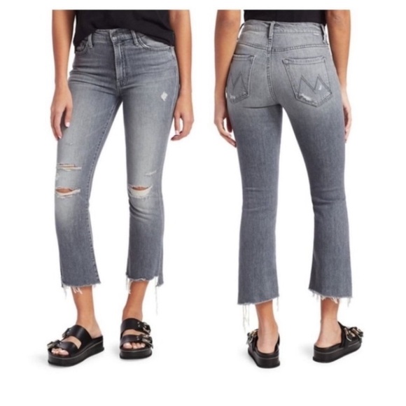 MOTHER Insider Crop Step Fray Denim Jeans High Rise Waist Raw Hem Gray Wash 26 - Picture 1 of 15